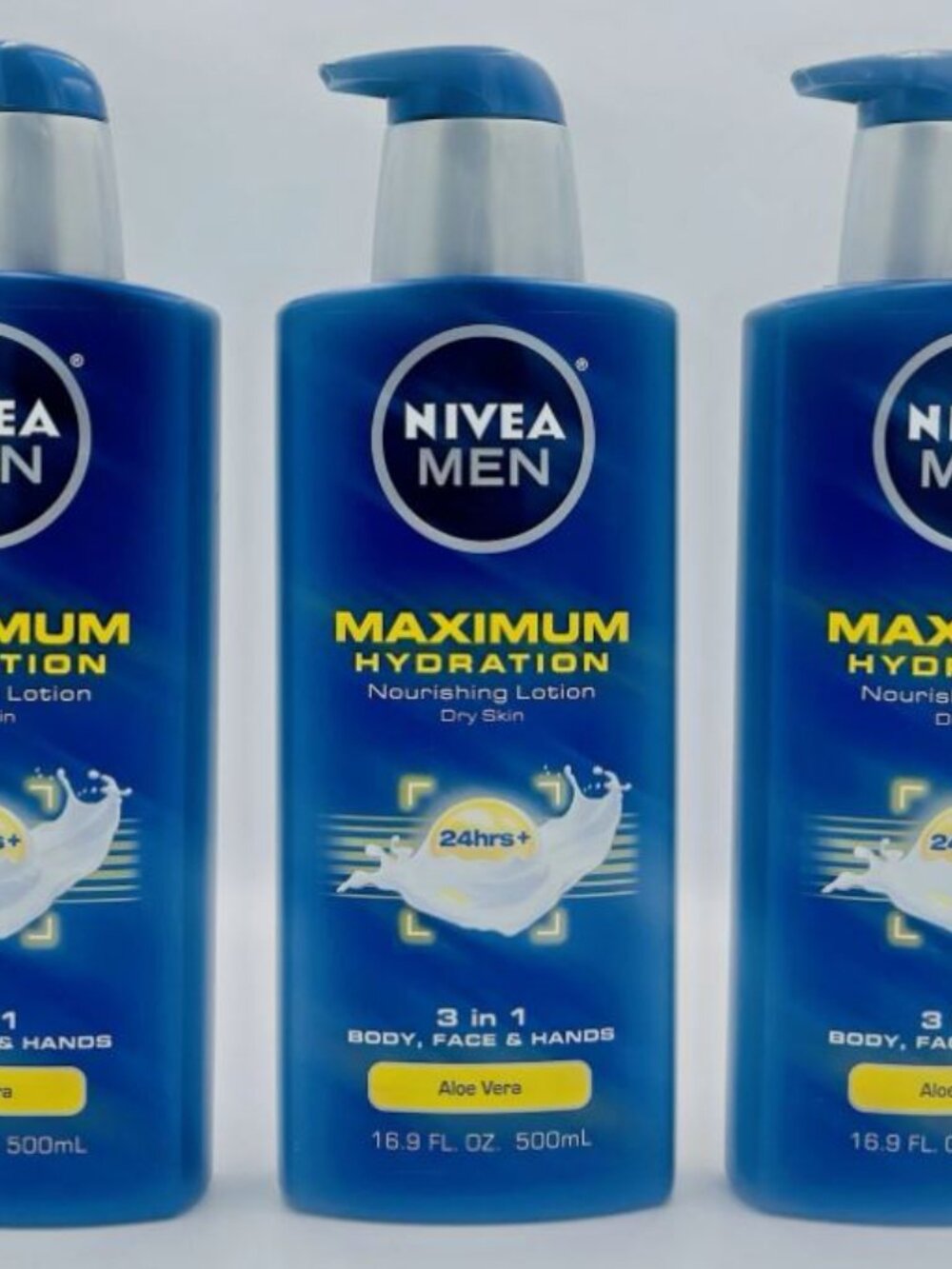 Lot of 3 NIVEA MEN Maximum Hydration Body Lotion 3-in-1 Lotion for Men, 16.9 Oz